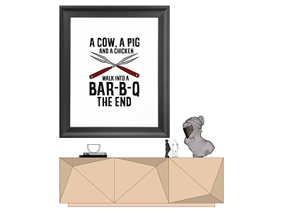 Barbecue Themed Framed Wall Art With Cow Pig Chicken Design And Decorative Figurine 3d model