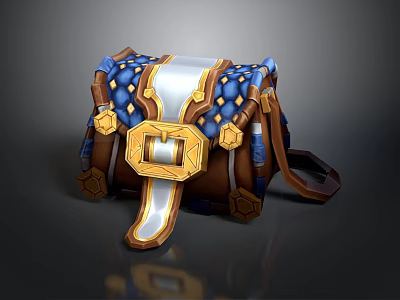 Stylish Blue And Gold Leather Shoulder Bag With Hexagon Patterns And Ornate Buckle 3d model