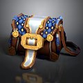 Stylish Blue And Gold Leather Shoulder Bag With Hexagon Patterns And Ornate Buckle
