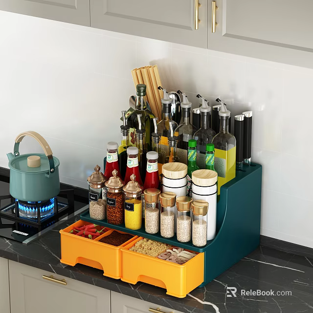 Kitchen Countertop Organizer Rack With Multi Layer Storage For Oil Bottles And Spice Jars 3d model 