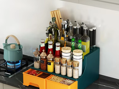 Kitchen Countertop Organizer Rack With Multi Layer Storage For Oil Bottles And Spice Jars 3d model