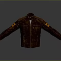 Brown Leather Jacket With Orange Stripes On Sleeves Classic Fashion Design