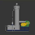 Industrial Processing Equipment With Silver Cylindrical Tower Green Yellow Components And Blue Base