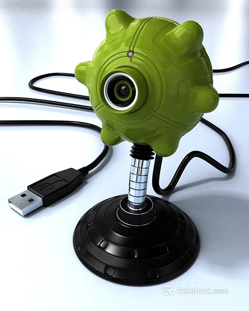 Green Surveillance Camera Design With USB Cable Adjustable Metal Stand And Black Base 3d model 