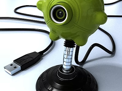 Green Surveillance Camera Design With USB Cable Adjustable Metal Stand And Black Base 3d model