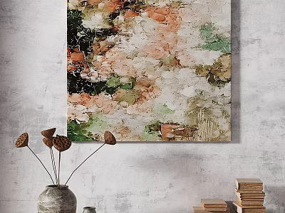 Modern Abstract Painting With Pastel Pink Green White Textured Brushstrokes For Living Room Wall Decor 3d model