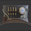 Steampunk Style Dark Leather Hat With Gears Bullets Vial And Metal Badge
