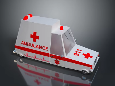 White Ambulance Vehicle With Red Cross Logo 911 Emergency Number And Heartbeat Line Design 3d model