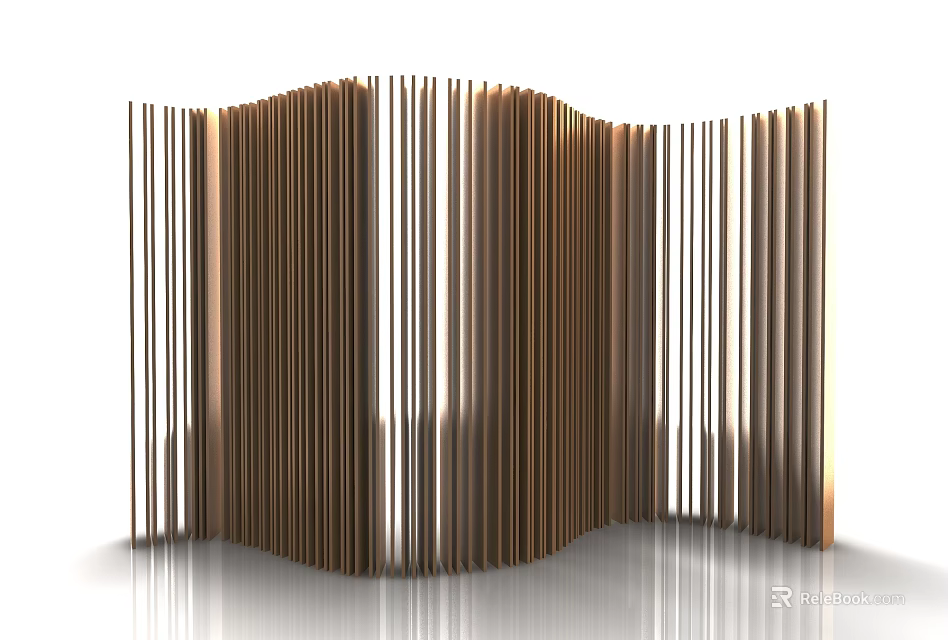 Modern Wooden Room Divider With Curved Design Vertical Slats And Minimalist Style 3d model 