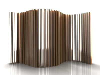 Modern Wooden Room Divider With Curved Design Vertical Slats And Minimalist Style 3d model