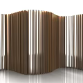 Modern Wooden Room Divider With Curved Design Vertical Slats And Minimalist Style