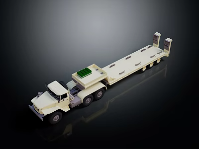 Cream Colored Model Flatbed Truck With Long Flatbed And Green Detail 3d model