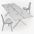 Modern Wooden Dining Table Set With Black Chairs And Metal Frame 3d model