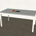 White Modern Dining Table With Apples And Notebook On Top In Minimalist Interior 3d model
