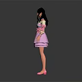 Game Movie Female Character In Pink Dress With Black Twin Ponytails And Pink Shoes