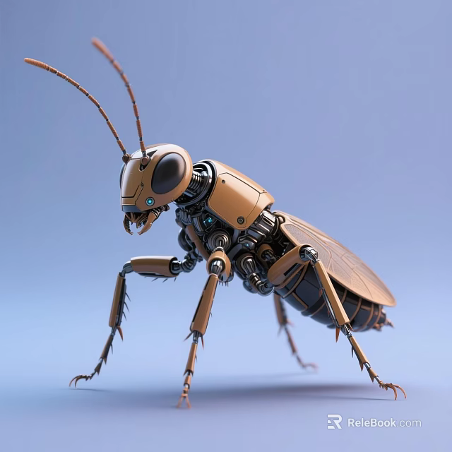 Detailed Mechanical Cockroach With Robotic Legs Metal Body And Antenna 3d model 
