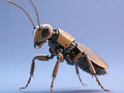 Detailed Mechanical Cockroach With Robotic Legs Metal Body And Antenna 3d model