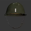 Vintage Green Military Helmet With Worn Surface And Leather Chin Strap