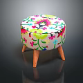 Colorful Floral Pattern Sofa Stool With Wooden Legs For Home Decor