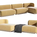 Modern Beige Sectional Sofa With L Shape Design And Throw Blanket 3d model