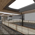 Modern Interior Design With Wooden Ceiling Decorative Wall Grid Partition And Green Plants