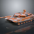 Modern Military Tank With Orange Camouflage Tracked Wheels And Front Cannon