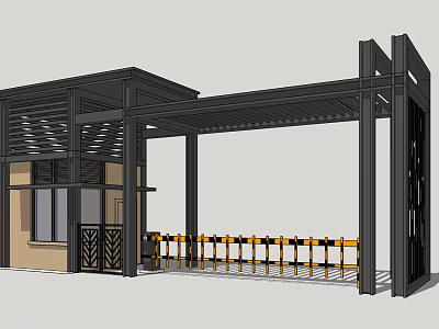 Modern Metal Gate Design With Canopy Security Booth And Front Barriers 3d model