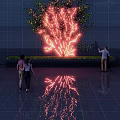 Flame Tree Flower Decorative Light with Glowing Red on Dark Wall and Green Plants