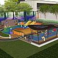 Vibrant Outdoor Children's Play Area Featuring Slides Trees And Play Equipment