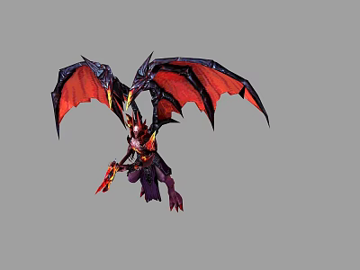 Fierce Game Fantasy Character with Red Black Demonic Wings and Horns 3d model