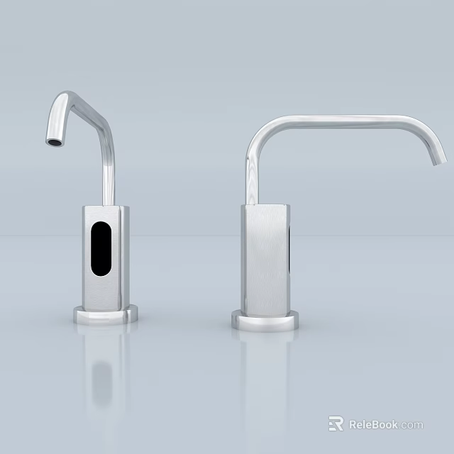 Smart Automatic Sensor Faucets With Silver Body And Black Sensor Window Design 3d model 