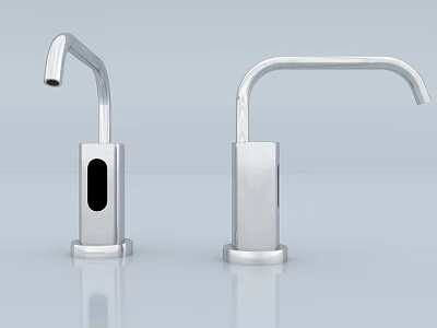 Smart Automatic Sensor Faucets With Silver Body And Black Sensor Window Design 3d model