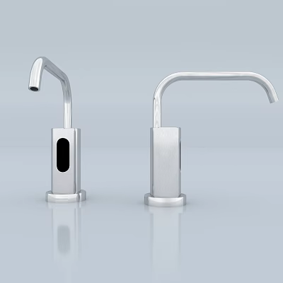 Smart Automatic Sensor Faucets With Silver Body And Black Sensor Window Design 3d model