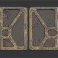 Two Metal Equipment Pieces With Geometric Patterns And Worn Texture