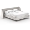 Modern Upholstered Double Bed with Grey Headboard White Geometric Sheet and Pillows on Black Legs