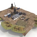 Detailed Industrial Facility Scale Model With Towers Pipes Buildings And Green Vegetation