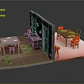 Kitchen Dining Interior With Tables Red Chairs Cabinets Door And Floor Mats