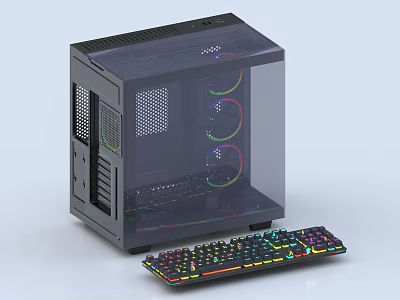 Transparent Computer Case With RGB Fans And Colorful Backlit Keyboard 3d model
