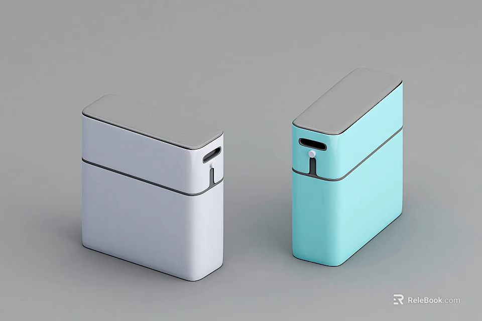 Modern Bathroom Accessories With White And Light Blue Lidded Storage Boxes 3d model 