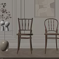 Comfortable Wooden Leisure Chairs in Modern Interior with White Walls Decorative Paintings Small Table Vase