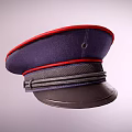 Navy Blue Hat With Red Trim Black Ribbon And Structured Brim Design