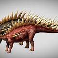 Two Colorful Stegosaurus Dinosaurs With Spiked Backs In 3D Rendering