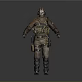 3D Model of Tactical Combat Character With Mask Cape And Gear Pouches
