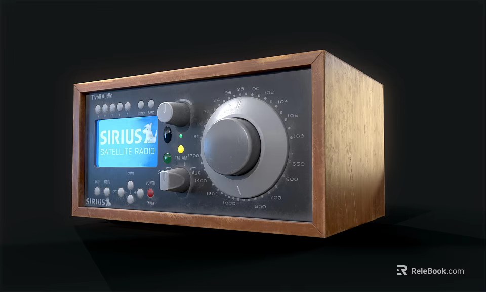 Vintage Headphone Speaker With Wooden Case Sirius Satellite Radio Screen Display And Control Knobs 3d model 
