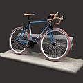 Stylish Blue Bicycle With Red Rims And Orange Seat On Display Platform