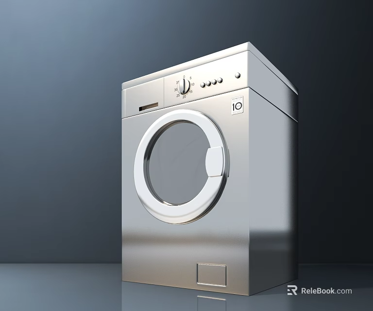 Modern Front Loading Washing Machine With Stainless Steel Design And Control Panel 3d model 