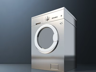 Modern Front Loading Washing Machine With Stainless Steel Design And Control Panel 3d model