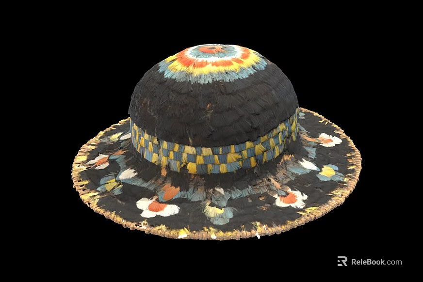 Traditional Handwoven Hat With Colorful Floral Patterns And Decorative Band 3d model 