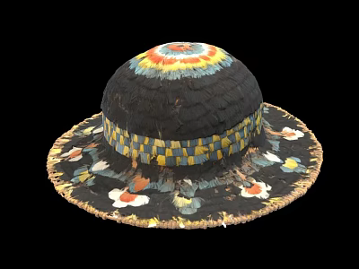 Traditional Handwoven Hat With Colorful Floral Patterns And Decorative Band 3d model