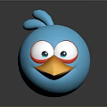 3D Blue Cartoon Bird Character With Big Eyes Red Eye Circles And Yellow Beak